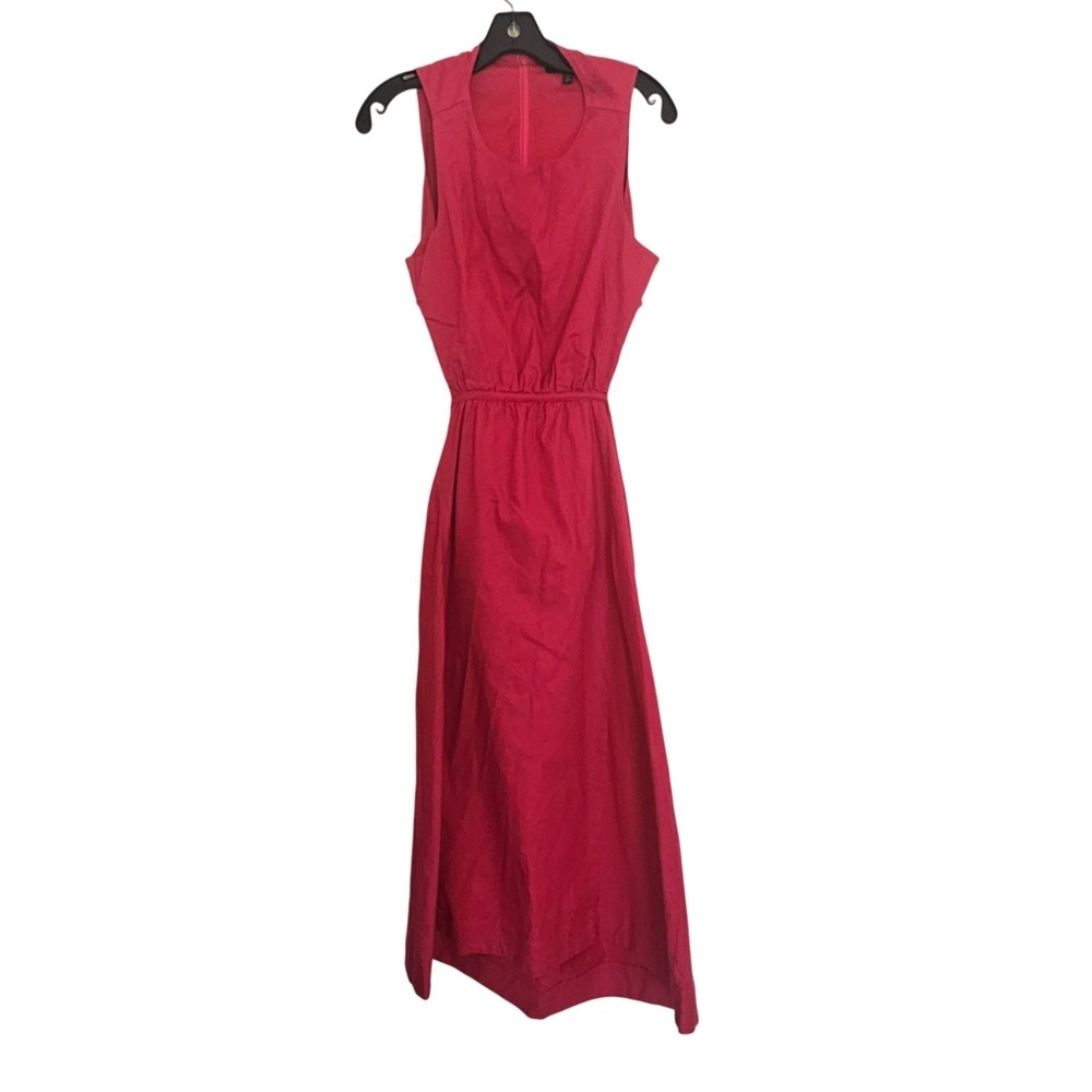 Banana Republic Pink Linen Blend Cutout Midi Dress Womens Petite 8 Pockets - Picture 2 of 7